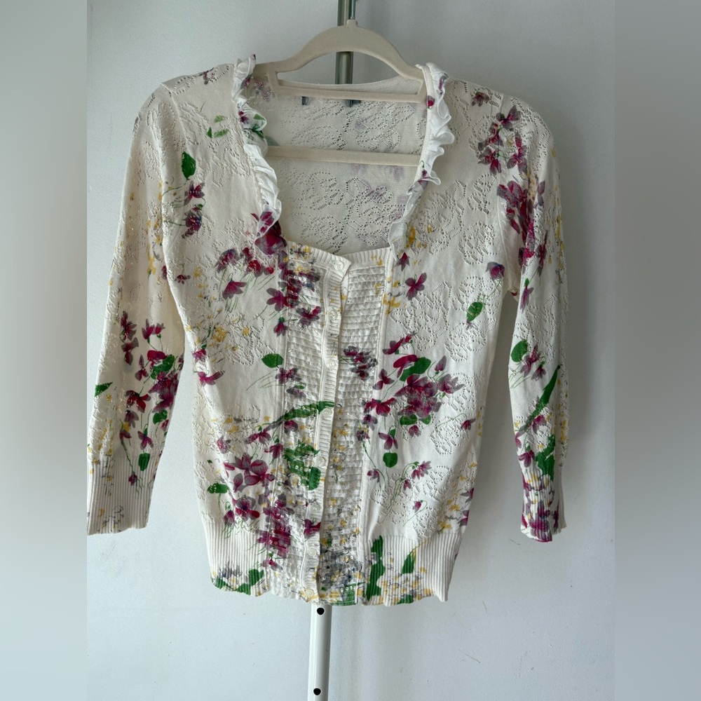 Floral Lace Cardigan - Cream and Purple